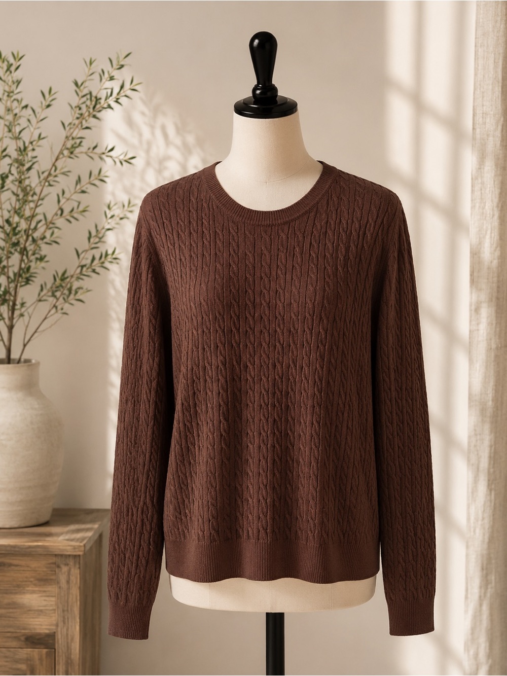 Amazon Essentials Women’s Brown Cable Knit Sweater